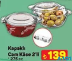 PAŞABAHÇE KAPAKLI CAM KASE 2'Lİ 275 CC PAŞABAHÇE KAPAKLI CAM KASE 2'Lİ 275 CC